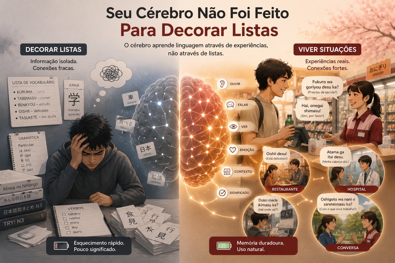 Seu cérebro não foi feito para decorar listas de japonês